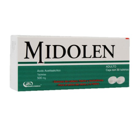 ACIDO ACETILSALICILICO 500MG CAJA CON 30 TABLETAS- MIDOLEN